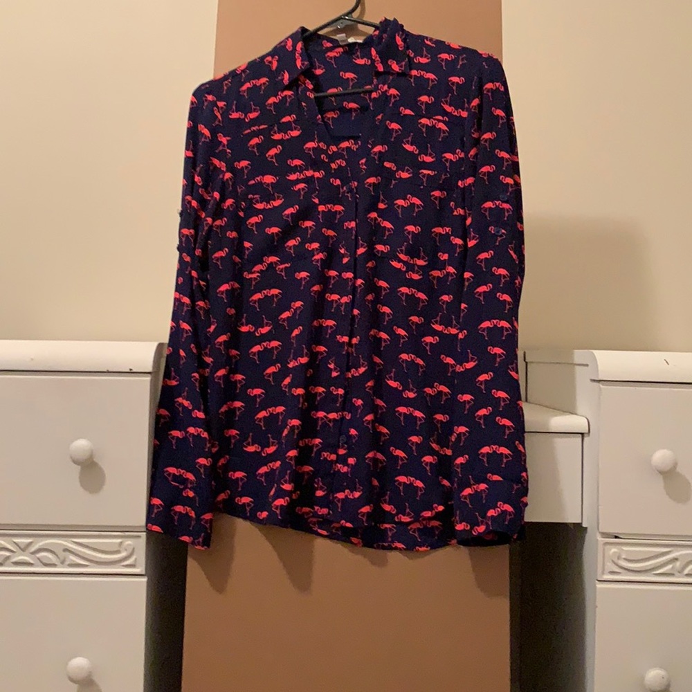 Pink flamingo express button down